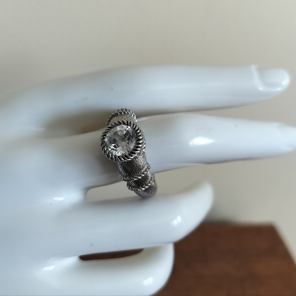 Judith Ripka Sterling Silver Cz Rope Band Solitaire 925 Ring Size 975 115$
